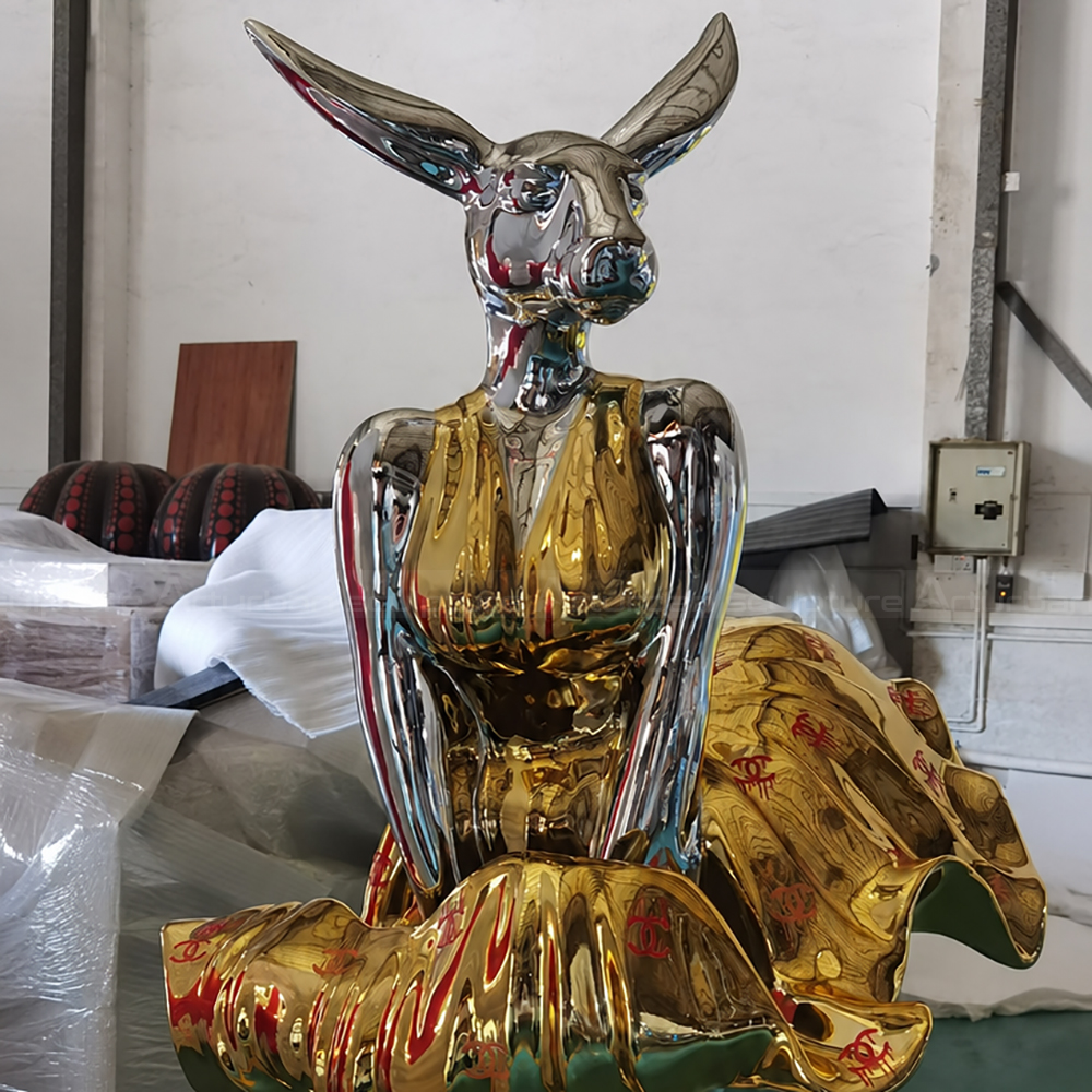 Stainless steel Rabbit Woman Statue portrait