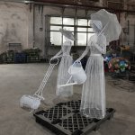 Stainless steel Wire Woman Sculpture gardening scene
