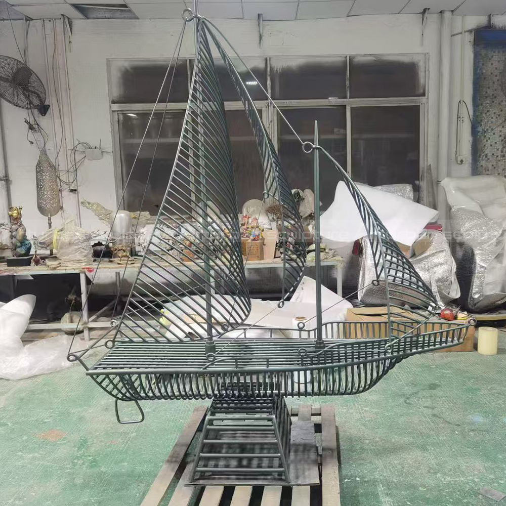 Stainless steel wire sailboat sculpture