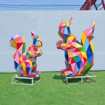 Two Geometric Squirrel Statues in stainless steel