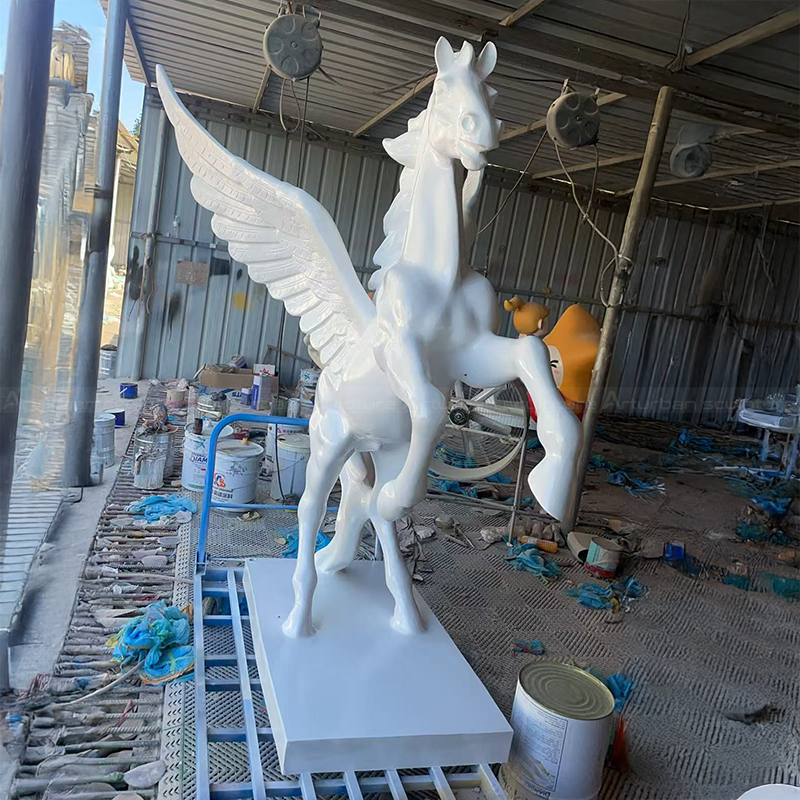 White Pegasus Statue with raised front legs