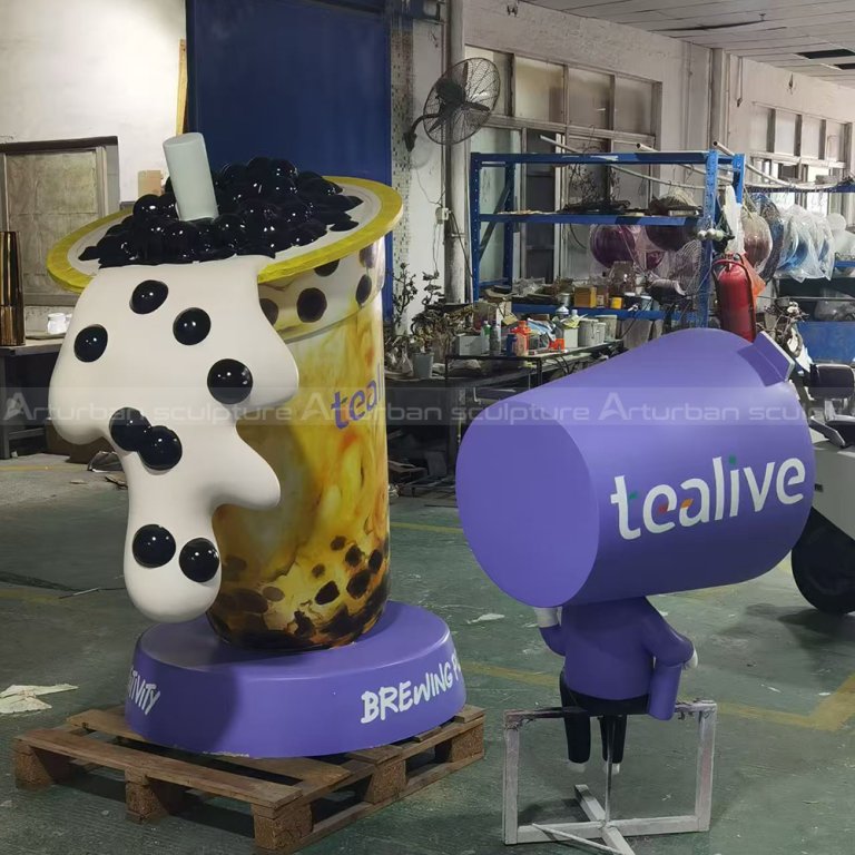 Statue en fibre de verre de thé au lait aux perles avec mascotte