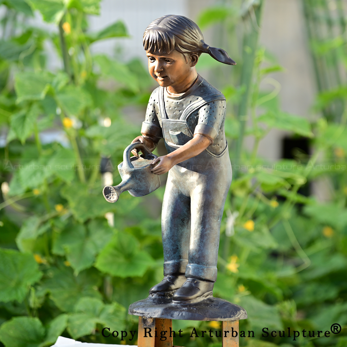 0 Girl with Watering Can Statue bronze garden