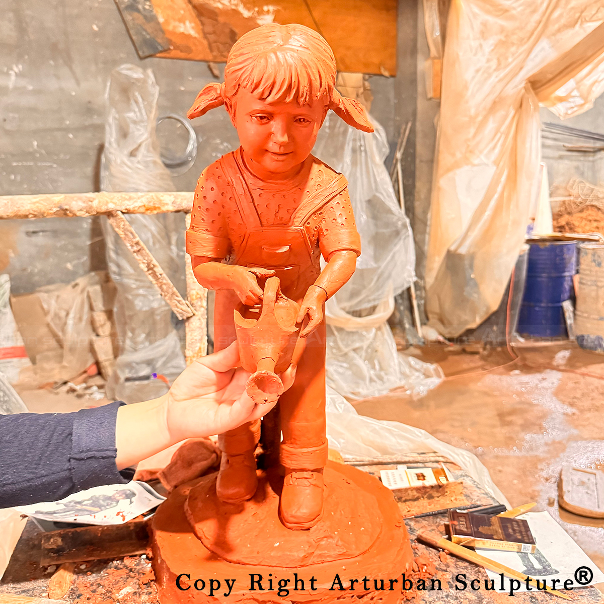 5 Girl with Watering Can Statue clay model