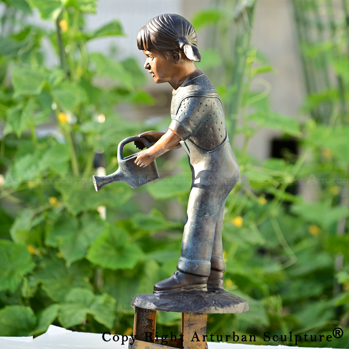 6 Bronze Girl with Watering Can Statue outdoor