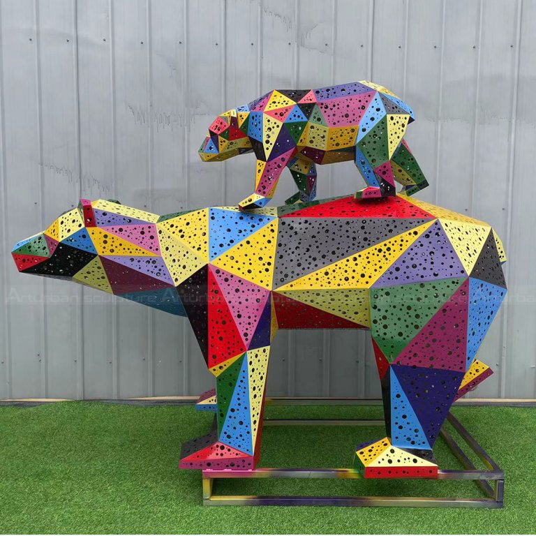Abstract Geometric Bear Sculpture cub on back