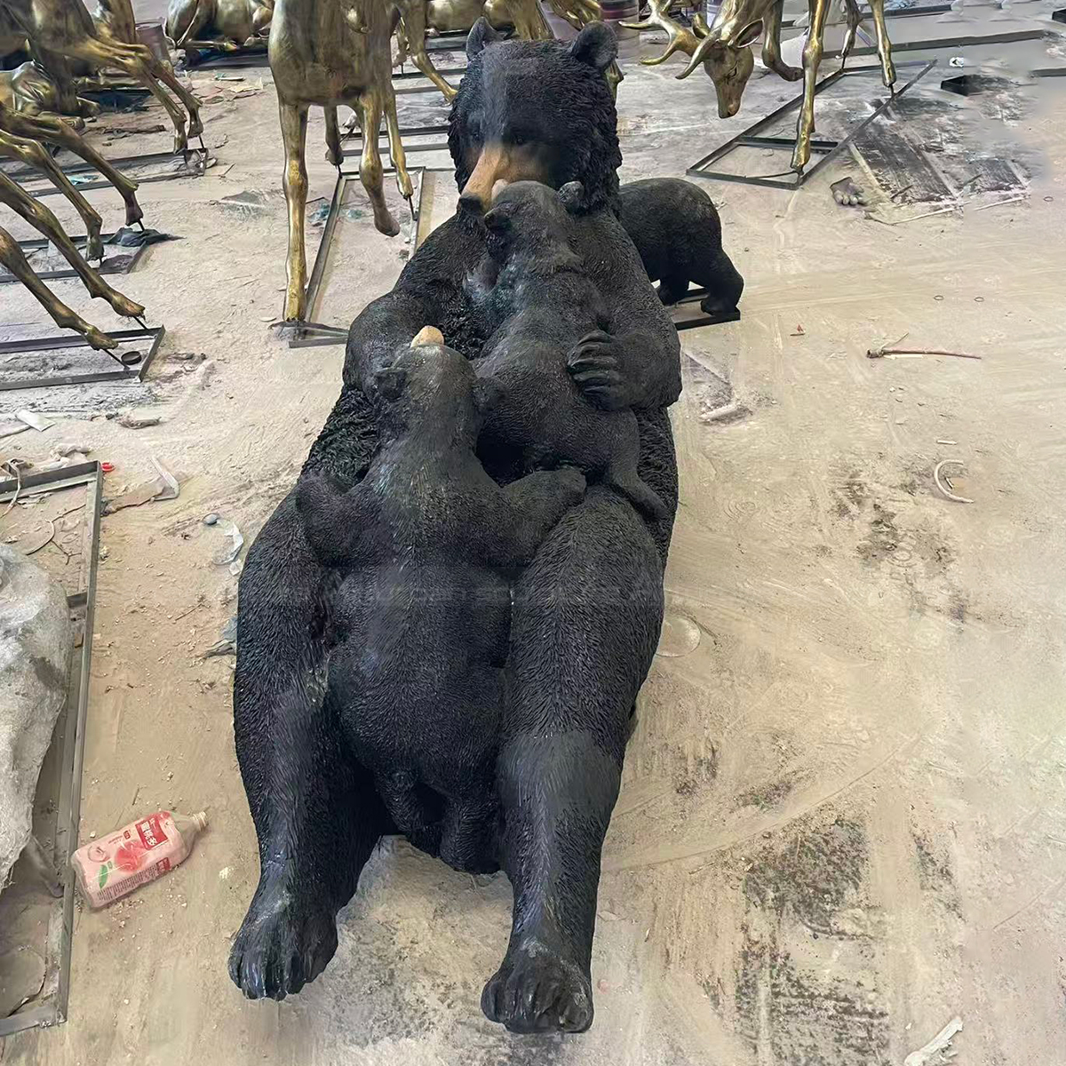 Black Bear Family mother bear and cub statue fiberglass
