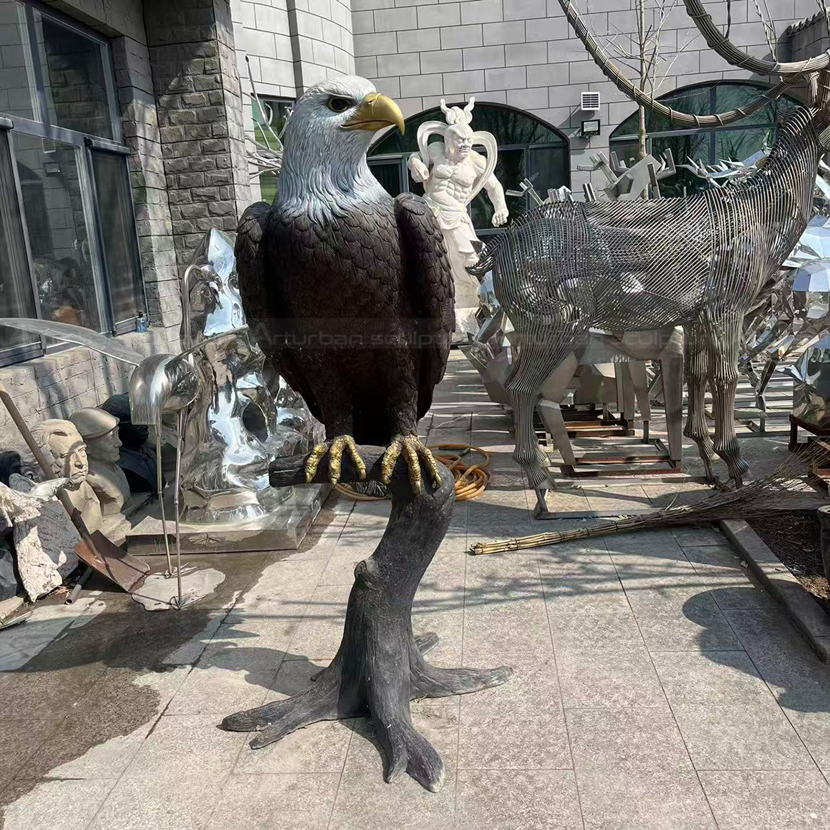 Fiberglass Bald Eagle perched statue