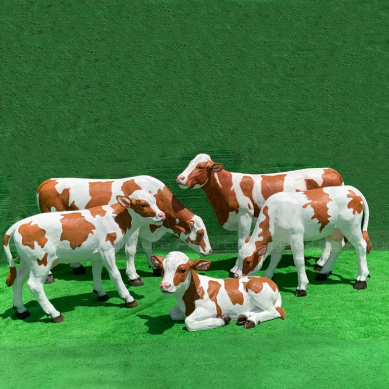 Fiberglass Cow Statue group with red white calves