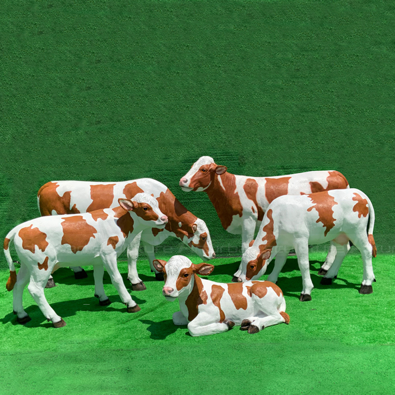 Fiberglass Cow Statue group with red white calves