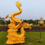 Fiberglass Dragon Garden Water Feature with golden dragon