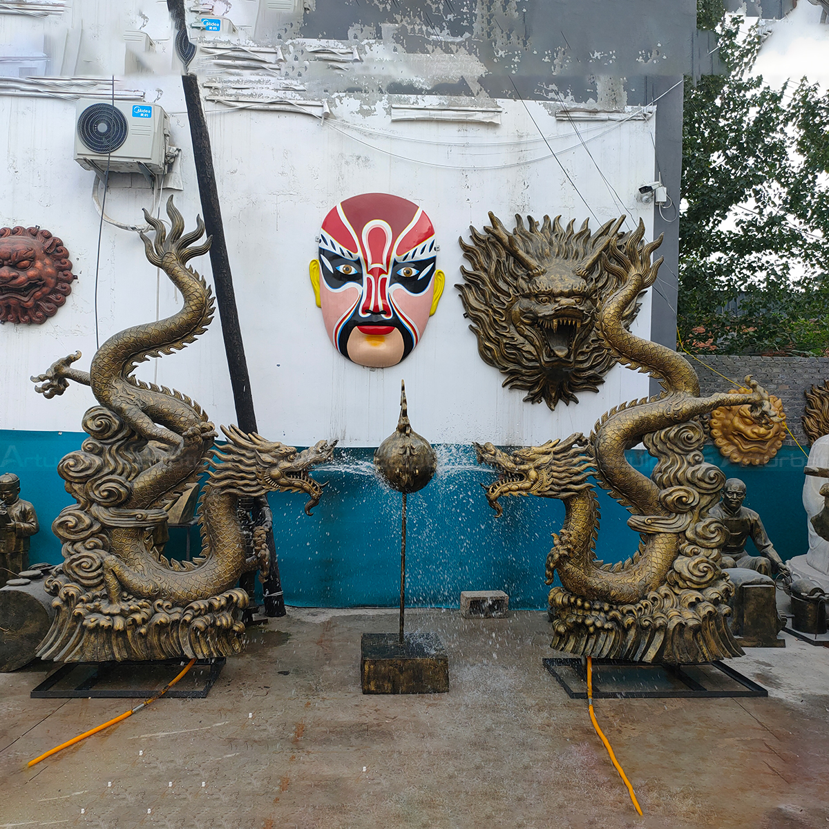 Fiberglass Dragon Garden Water Feature with twin dragons