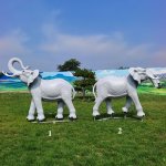 Fiberglass Elephant Garden Décor pair on grass