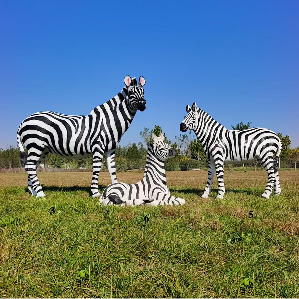 Fiberglass Large Zebra Statue family on grass