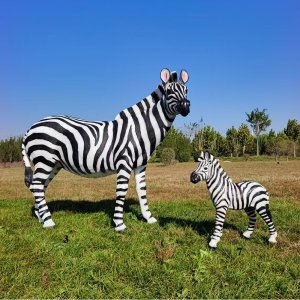 Fiberglass Large Zebra Statue with young foal