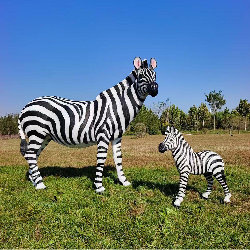 Fiberglass Large Zebra Statue with young foal