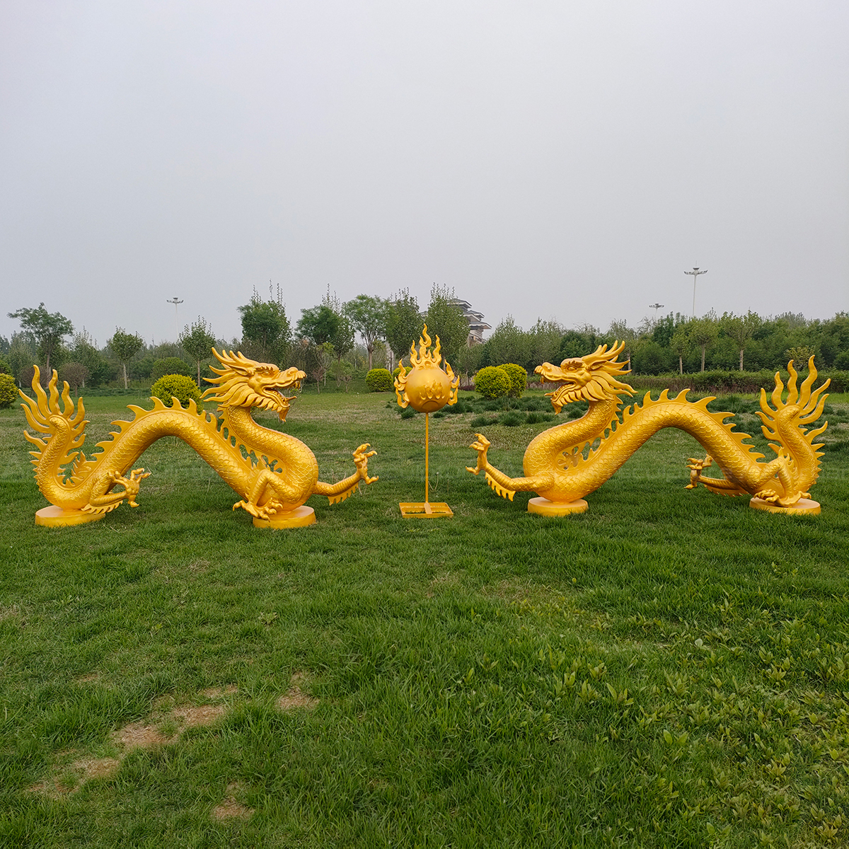 Fiberglass Asian Dragon Sculpture with antique finish