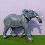 Gray fiberglass Elephant Garden Décor with curled trunk