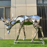 Grazing Modern Deer Statue in stainless steel