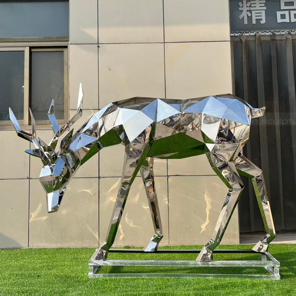 Grazing Modern Deer Statue in stainless steel