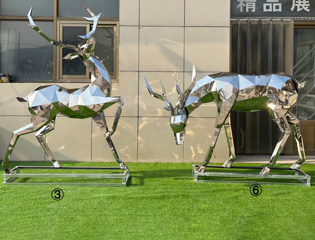 Pair of Modern Deer Statue in stainless steel