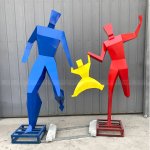 Stainless steel Modern Family Sculpture holding child