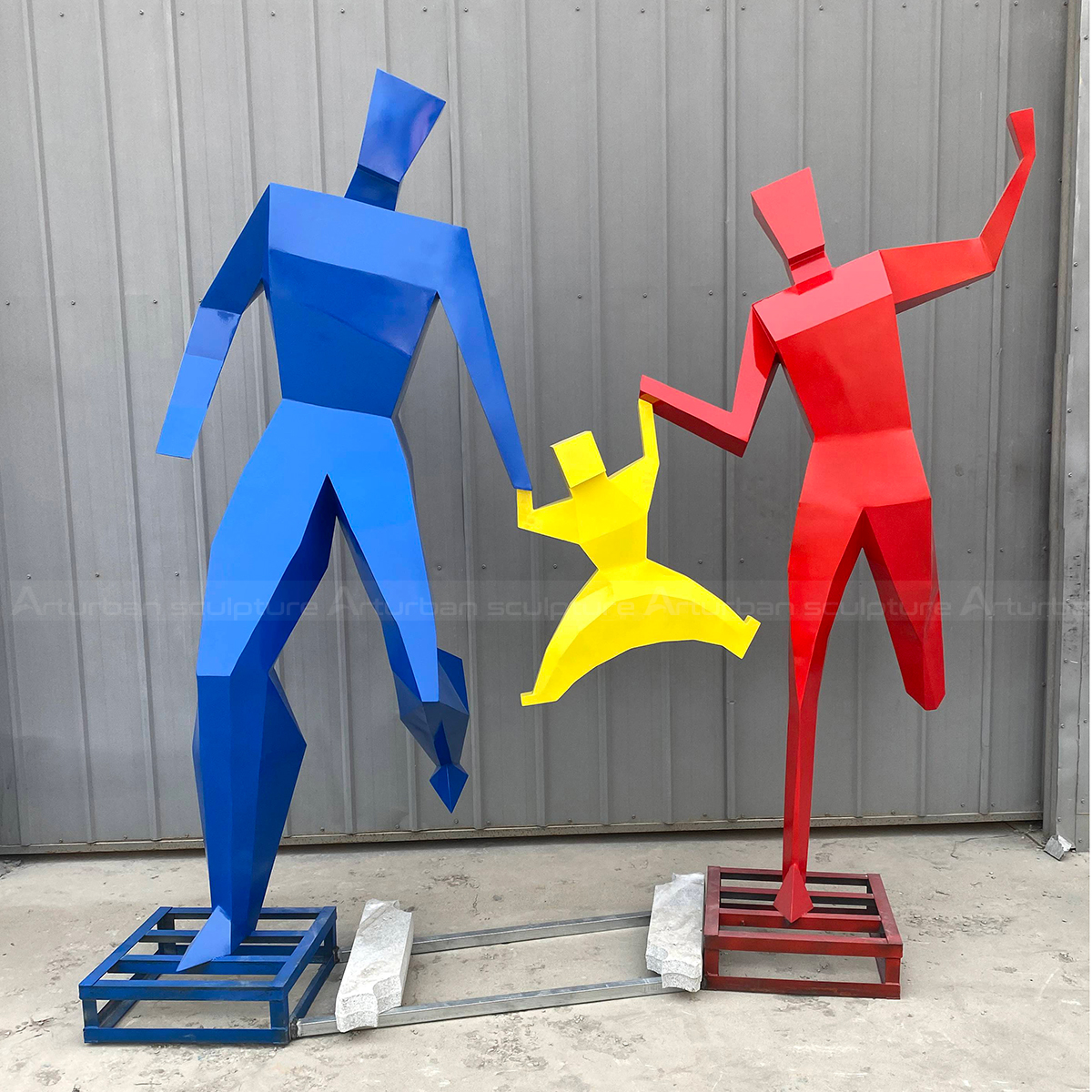 Stainless steel Modern Family Sculpture holding child