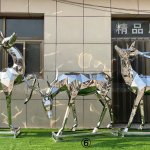 Three Modern Deer Statue in stainless steel