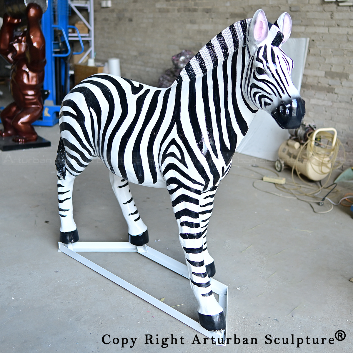0 Fiberglass zebra sculpture in our factory