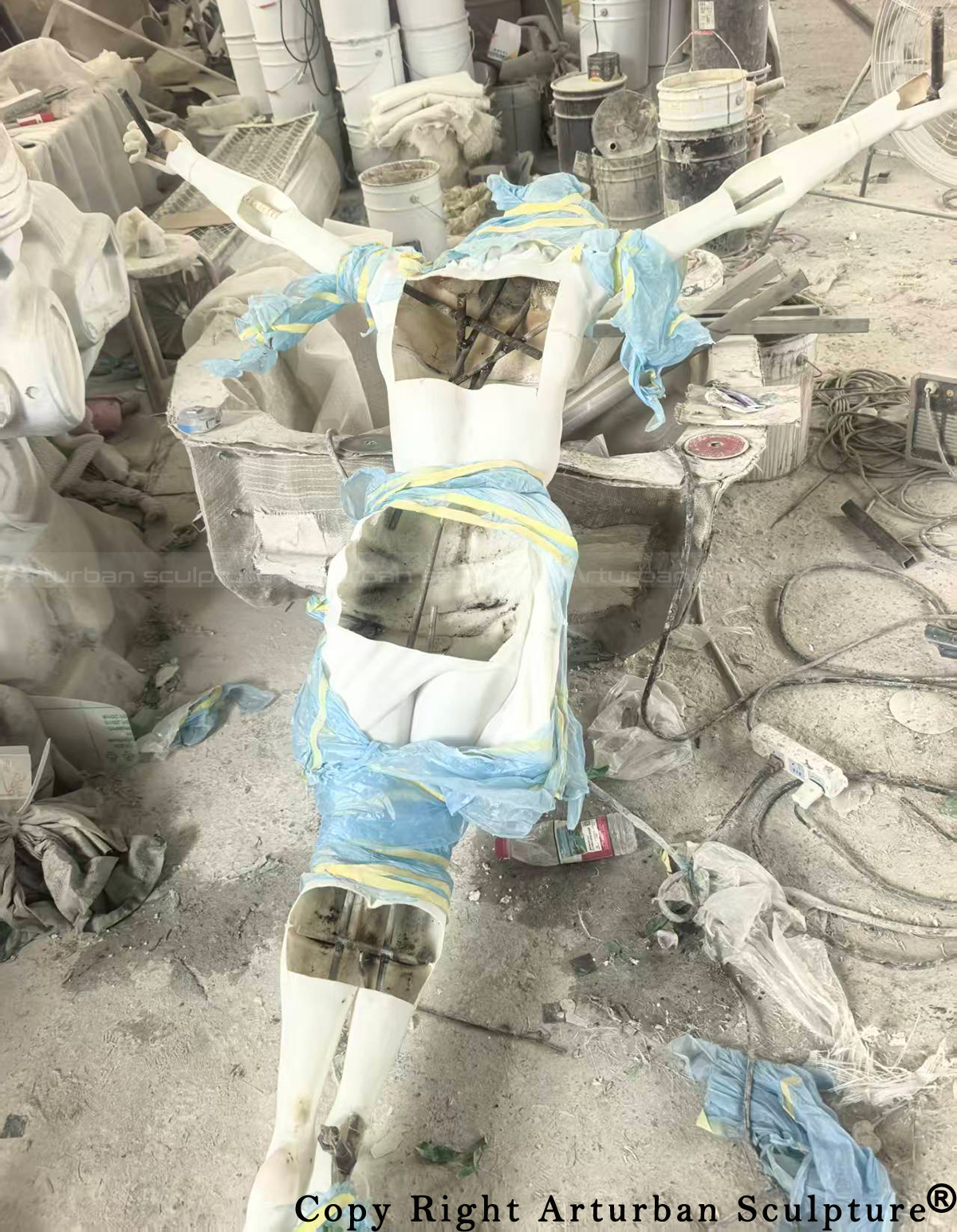 4 Internal steel frame inside fiberglass Jesus sculpture