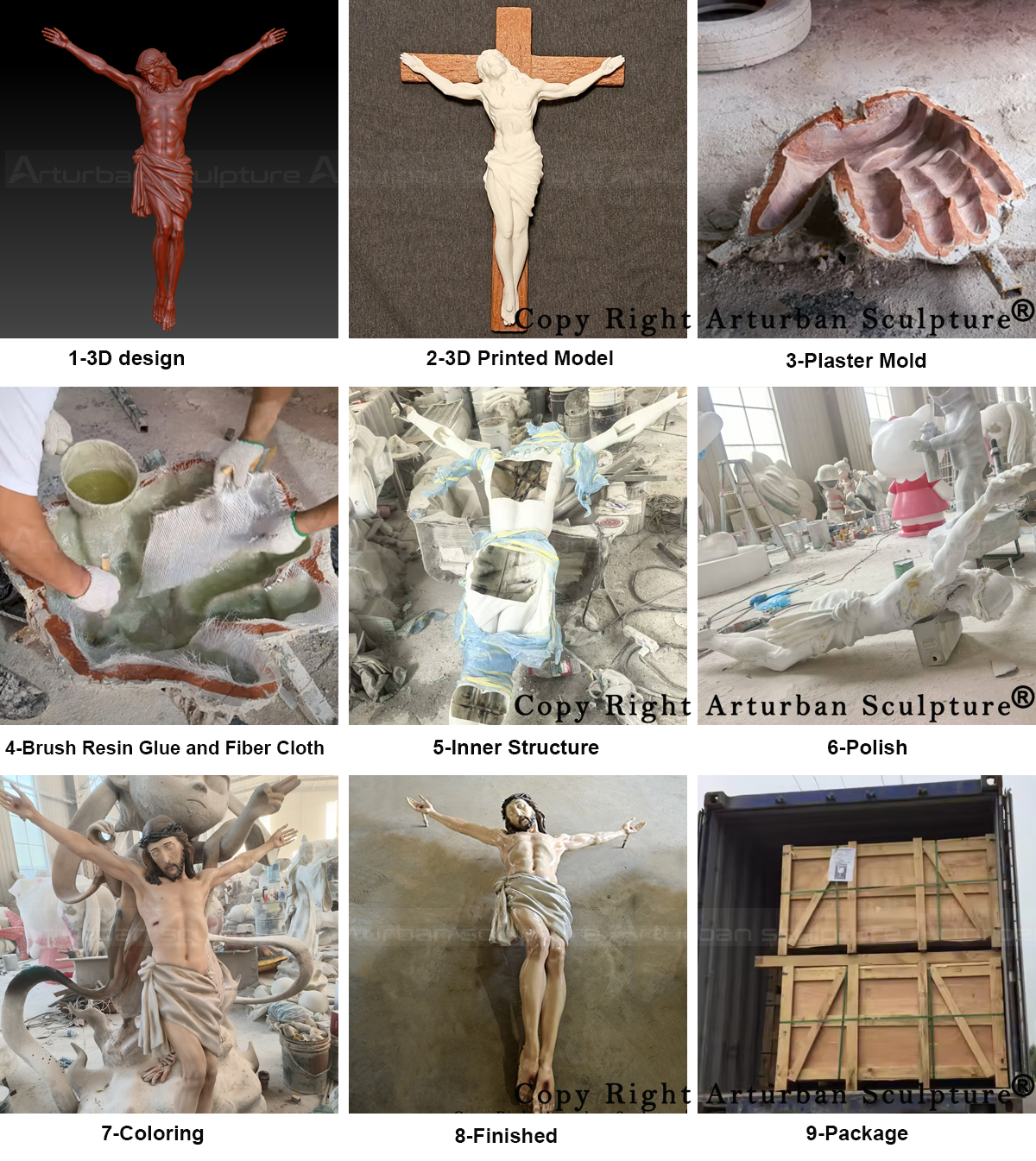 4 production process of jesus on the cross sculpture