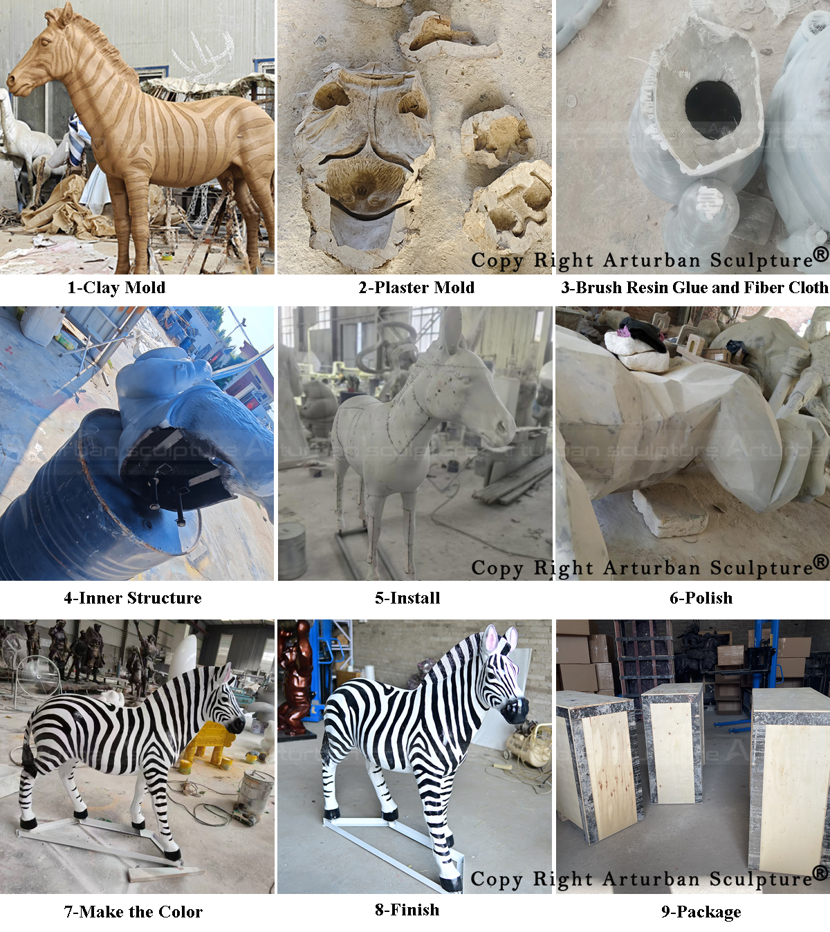 4 production process of making Fiberglass Zebra Statue