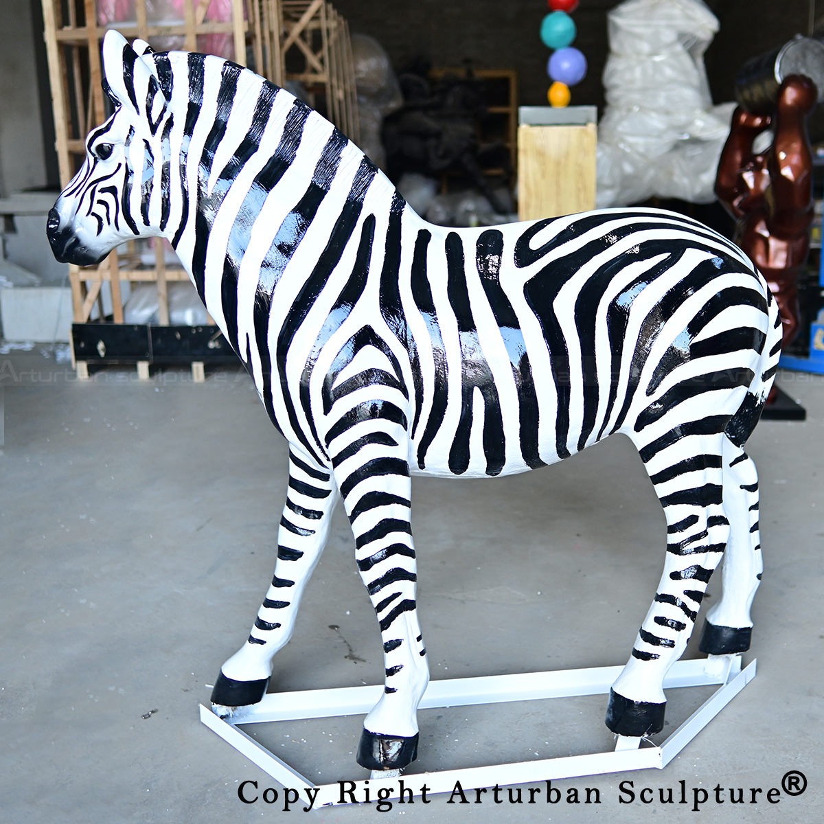6 Realistic fiberglass zebra sculpture in factory