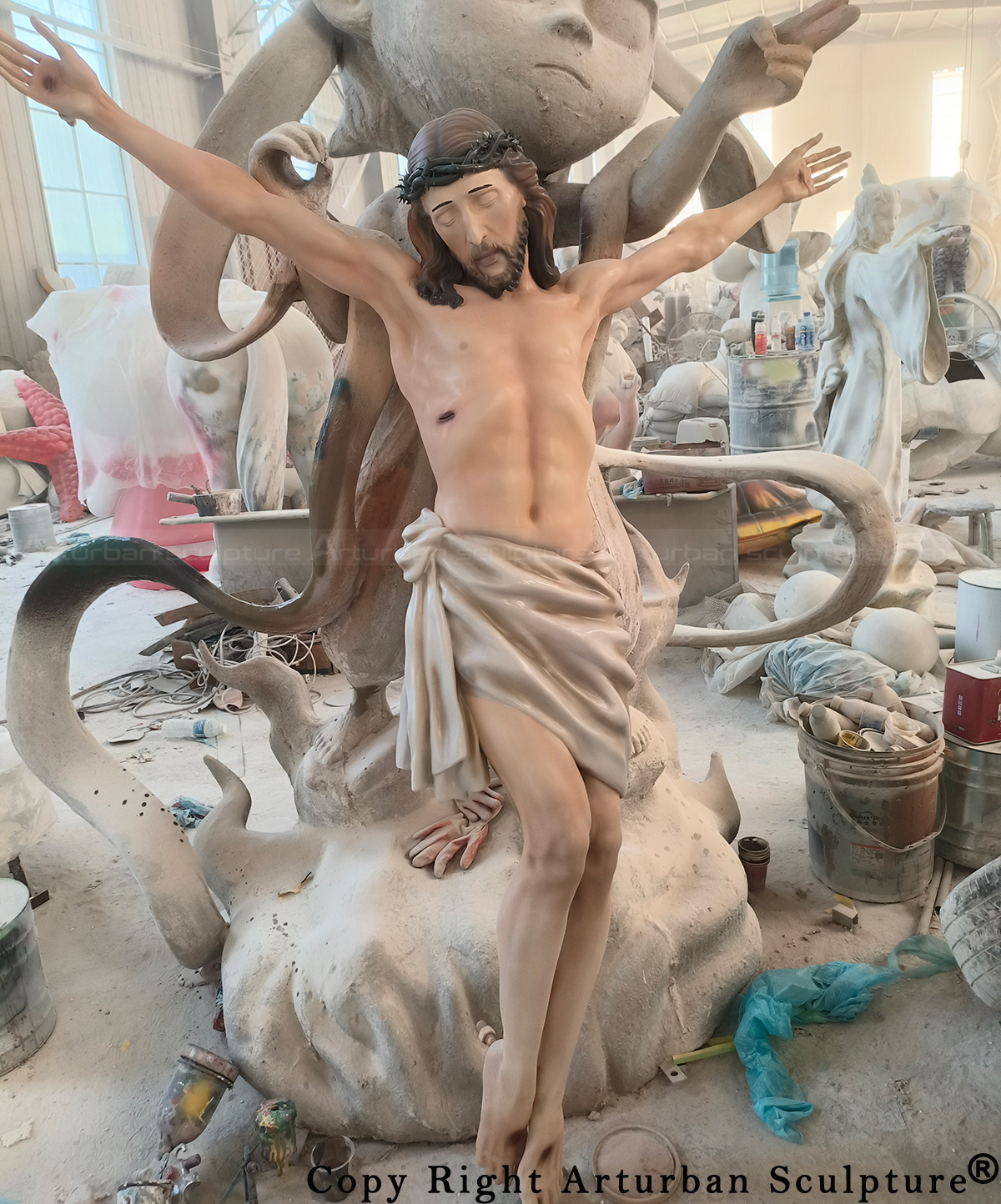 7 Jesus on the cross sculpture factory view