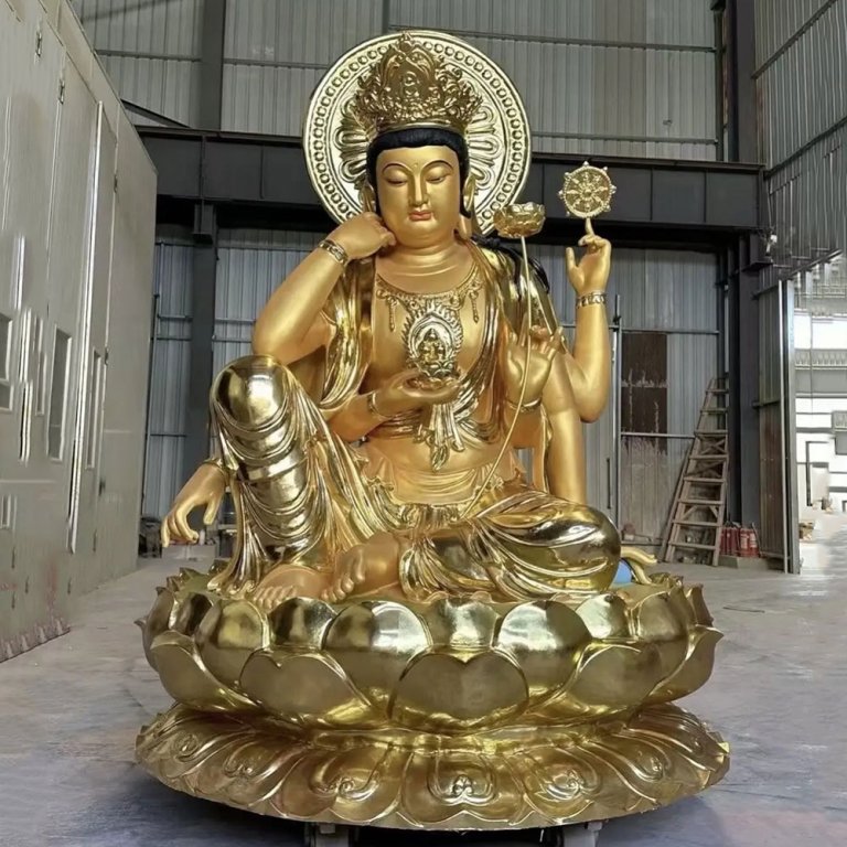 Bronze Avalokitesvara Bodhisattva Statue with circular halo