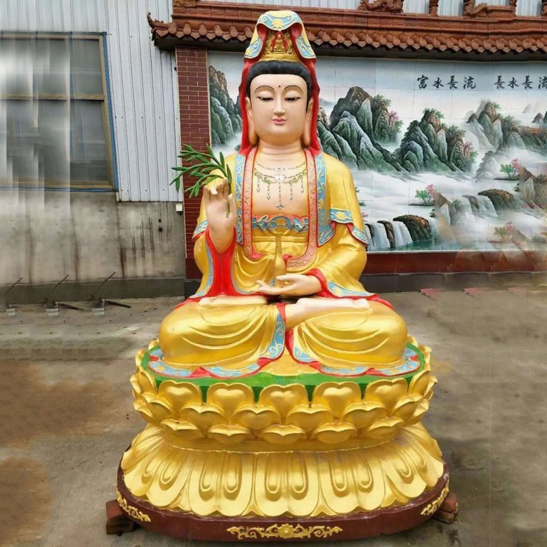 Bronze Bodhisattva Guanyin Statu holding willow branch