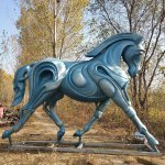 Bronze Contemporary Horse Statue in forward striding pose