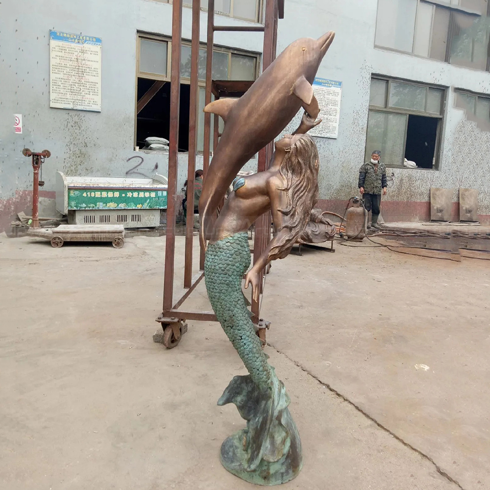 Bronze Large Mermaid Sculpture with dolphin