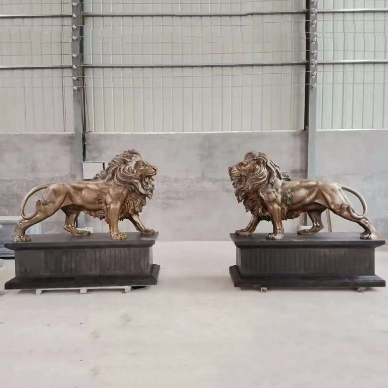 Bronze lion statue front yard matching pair