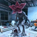 Fiberglass Stranger Things sculpture with red flower-head Demogorgon
