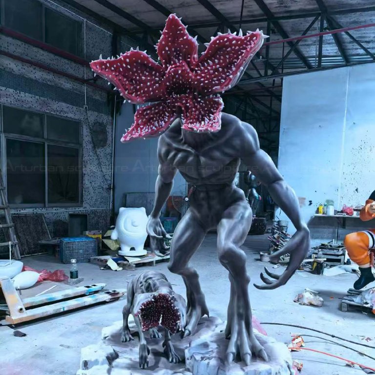 Fiberglass Stranger Things sculpture with red flower-head Demogorgon