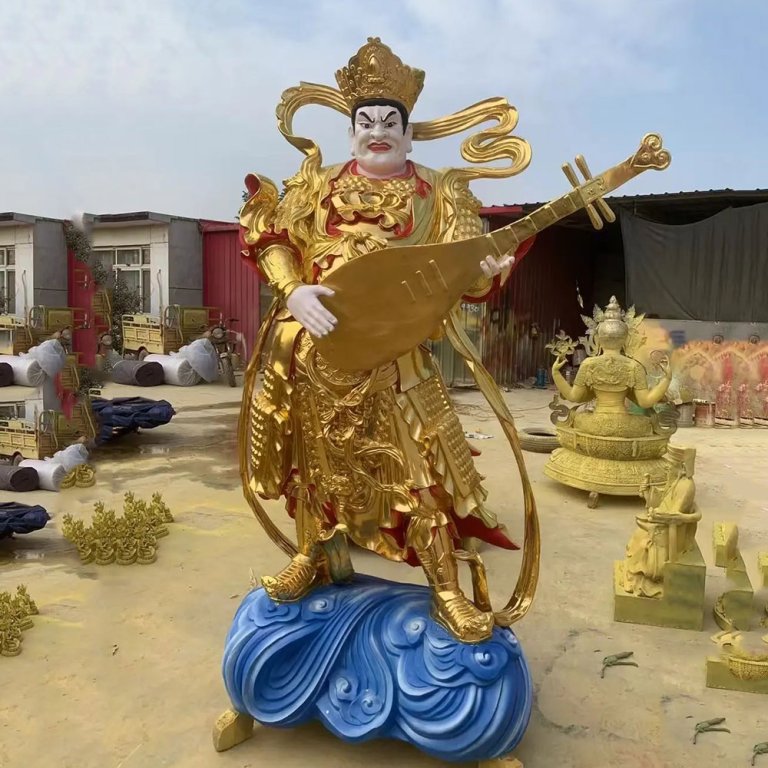 Four Heavenly Kings Sculpture Dhritarashtra holding pipa
