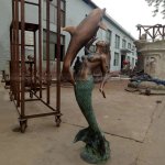 Large Mermaid Sculpture bronze dolphin interaction view