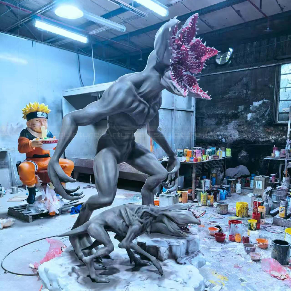 Fiberglass Stranger Things sculpture with red flower-head Demogorgon