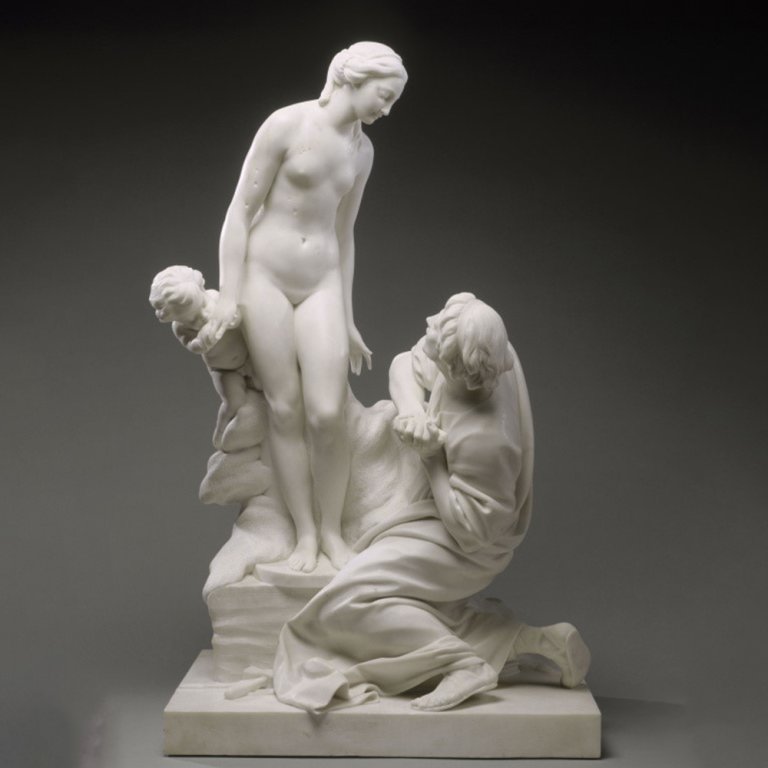 Scultura in marmo di Pigmalione e Galatea con Cupido