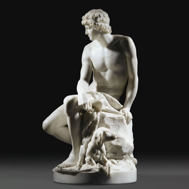 Marble Sculpture of Adonis with hunting dog