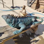 bronze Iguana Garden Statue side view