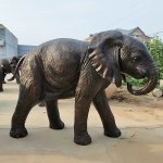 Bronze Baby Elephant Statue with Curled Trunk