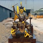 Bronze Da Shi Ye Statue with Ceremonial Flags