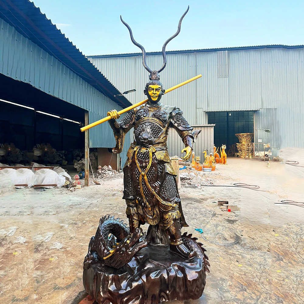 Chinese Monkey God Statue with Golden Staff